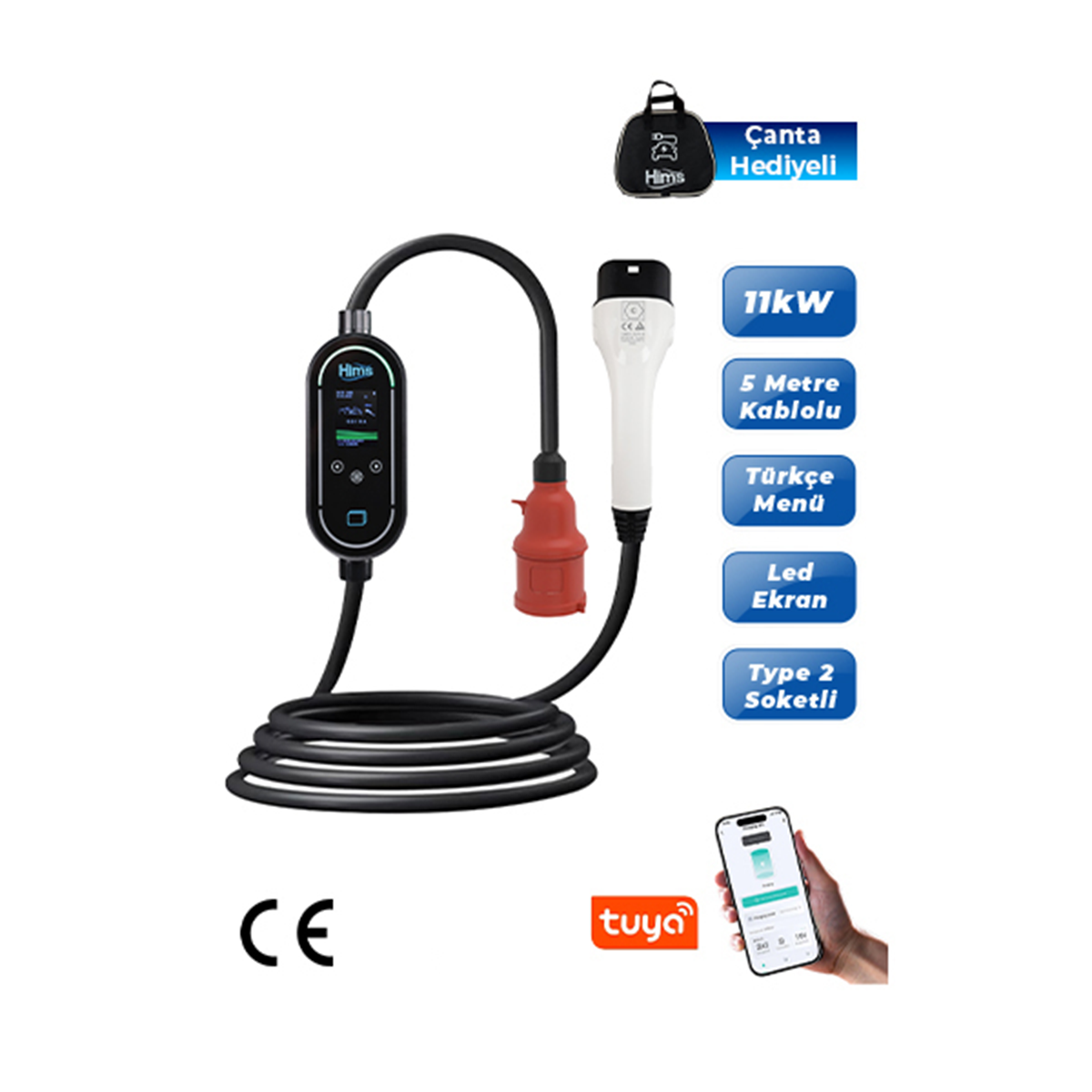 HIMS HCTK-11-PS-S 11 kW OCPP 1.6J Akıllı Taşınabilir Şarj Cihazı - Görsel 5