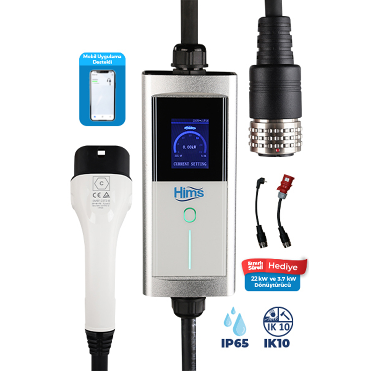 HIMS HCTK-22-G 22 kW 5 m Kablolu Gümüş Taşınabilir AC Şarj Cihazı - Görsel 5